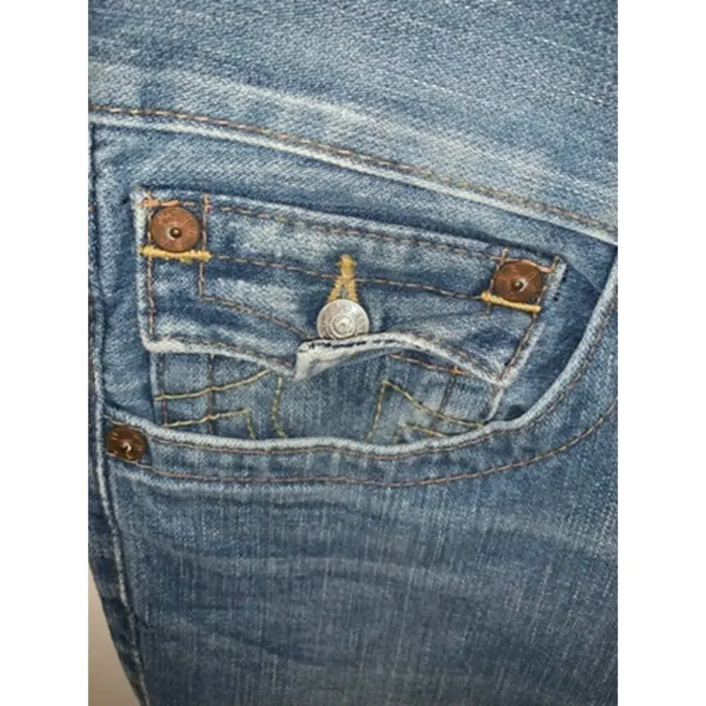 True Religion‎ Men's Blue Straight Jeans Size 34 Distressed Flap Pockets